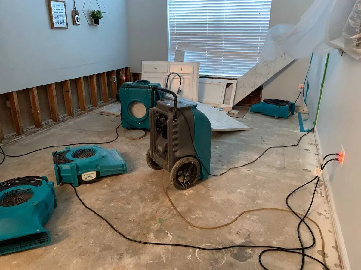 Dehumidifier in flood-cut room for Water Damage Restoration in Oroville East